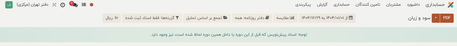 گزارش‌های سود و زیان شرکت در نرم افزار حسابداری odoo 17