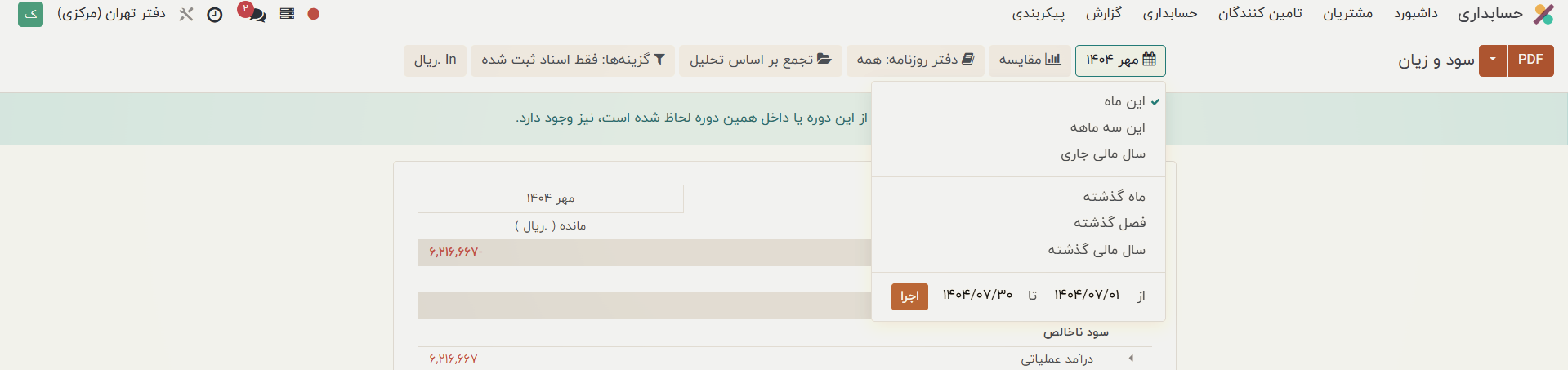 گزارش‌های سود و زیان شرکت در ماژول حسابداری اودوو 17