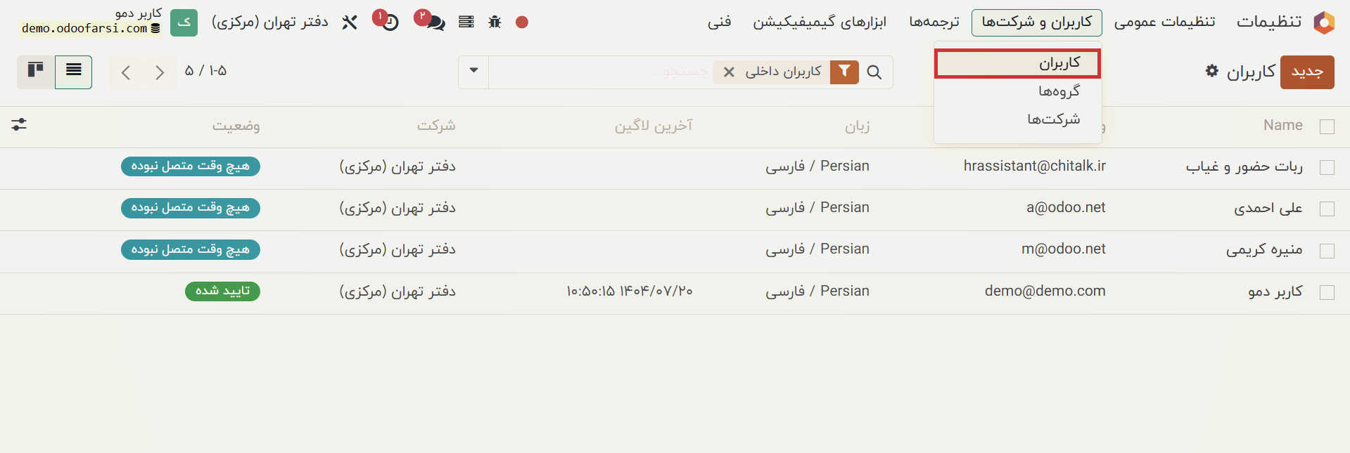 تعریف کاربران در محیط چندشرکتی نرم افزار odoo 17