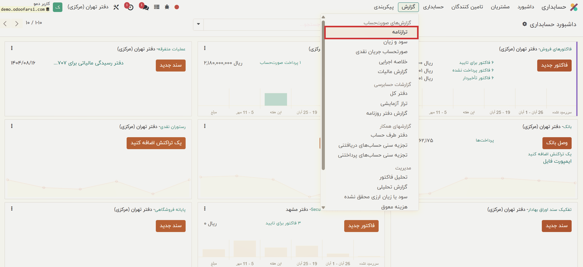 مشاهده گزارش‌های محیط چندشرکتی نرم افزار odoo 17