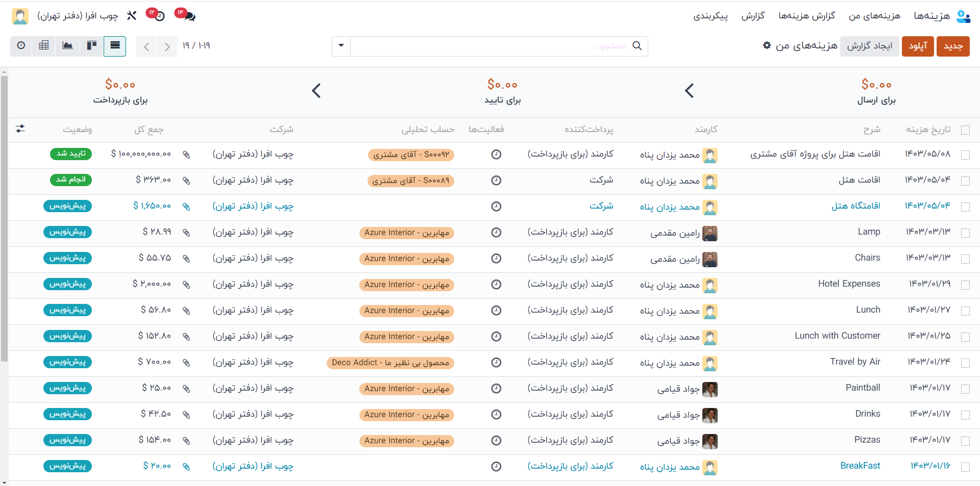 نرم افزار مدیریت هزینه odoo فارسی