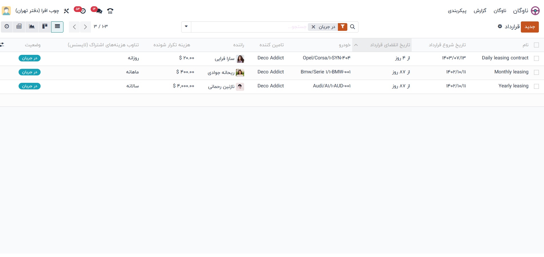 نرم افزار مدیریت ناوگان odoo فارسی